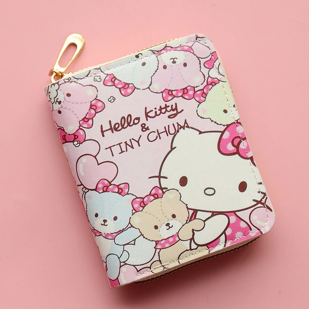 Cartoon Hello Kitty Wallet for Women Small Short Wallets Sanrio Melody Kuromi Zipper Coin Purse Girls Students Credit Card Bag