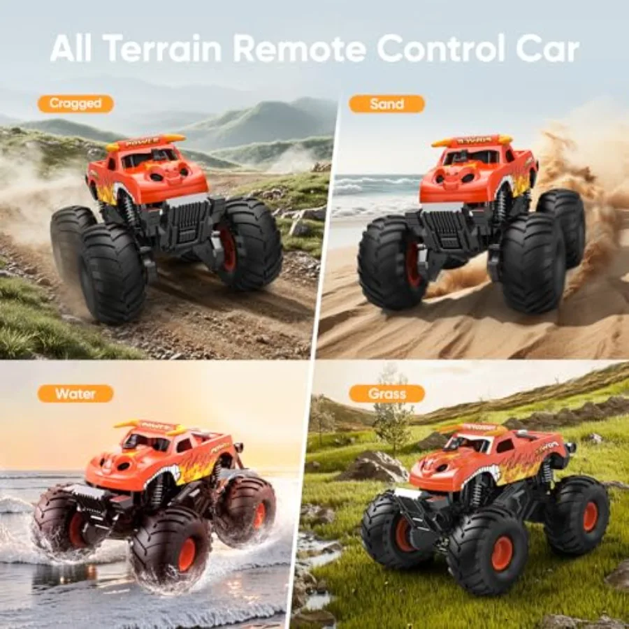 Waterproof Monster Truck Toys For Outdoor Play, ABS Plastic, Red, 1:16 Amphibious Remote Control Car With 4WD All-Terrain Capab