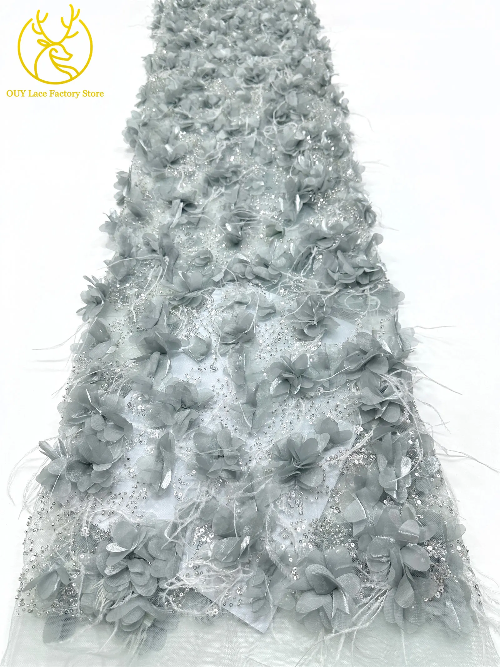 Exquisite 3D-Applikation Französische Pailletten Tüllspitze 2026 Hochwertige Perlenbesetzte Afrikanische Spitze Rotes Nigerianisches Hochzeits-Abendkleid – Detail 21