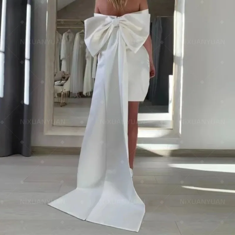 Vestido de novia con lazo de satén grande separado, nudos extraíbles, vestidos de fiesta de noche de novia, nudos de satén DIY