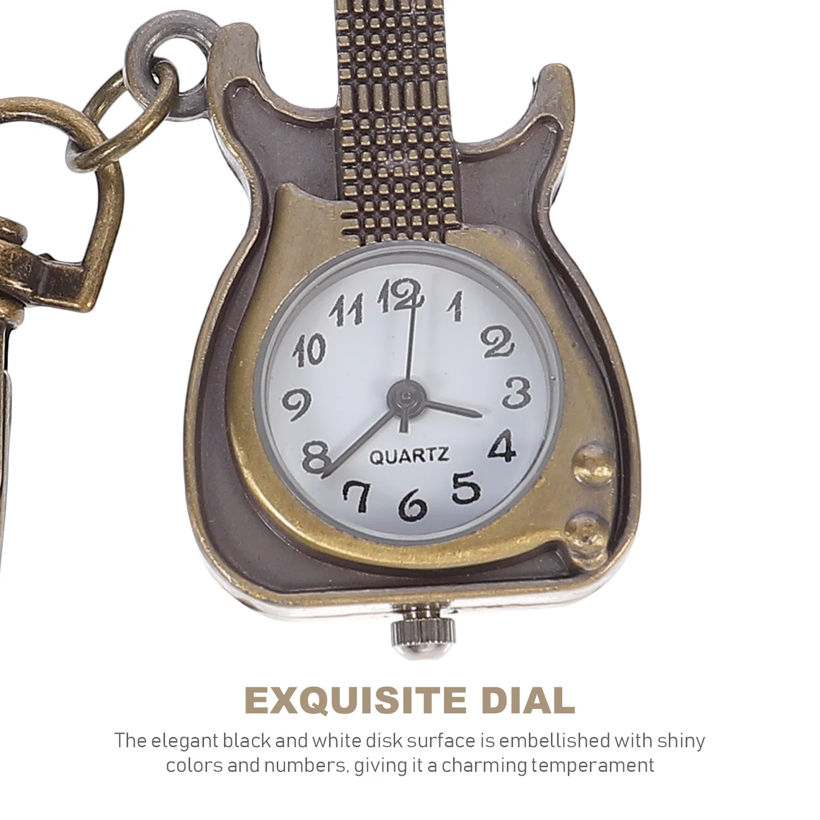 

Guitar Shape Key Ring Quartz Pocket Watch Student Hanging Watch Unisex Lightweight Reliable Timepiece Large Roman
