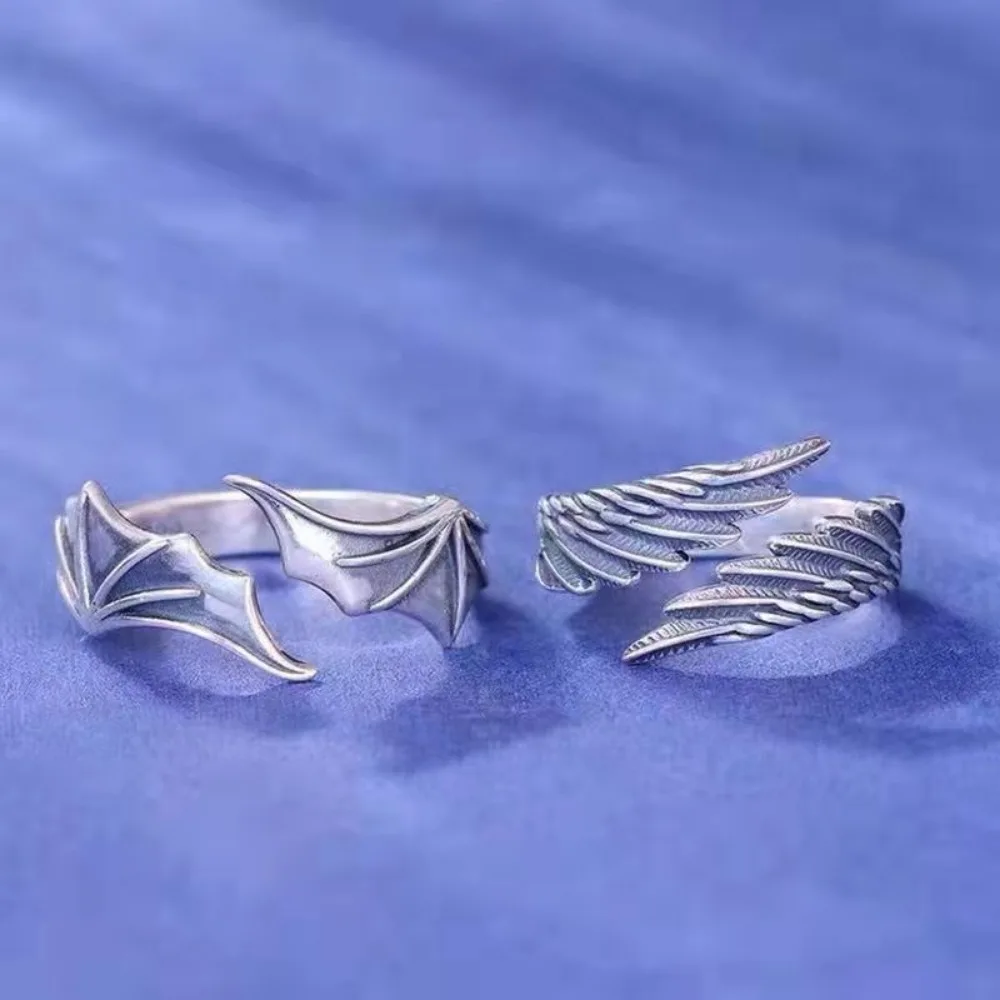 1pc/2pcs Silvery Angel/Demon Wings Design Open Ring, Creative Decorative Pair Ring, Holiday Gift for Best Friend