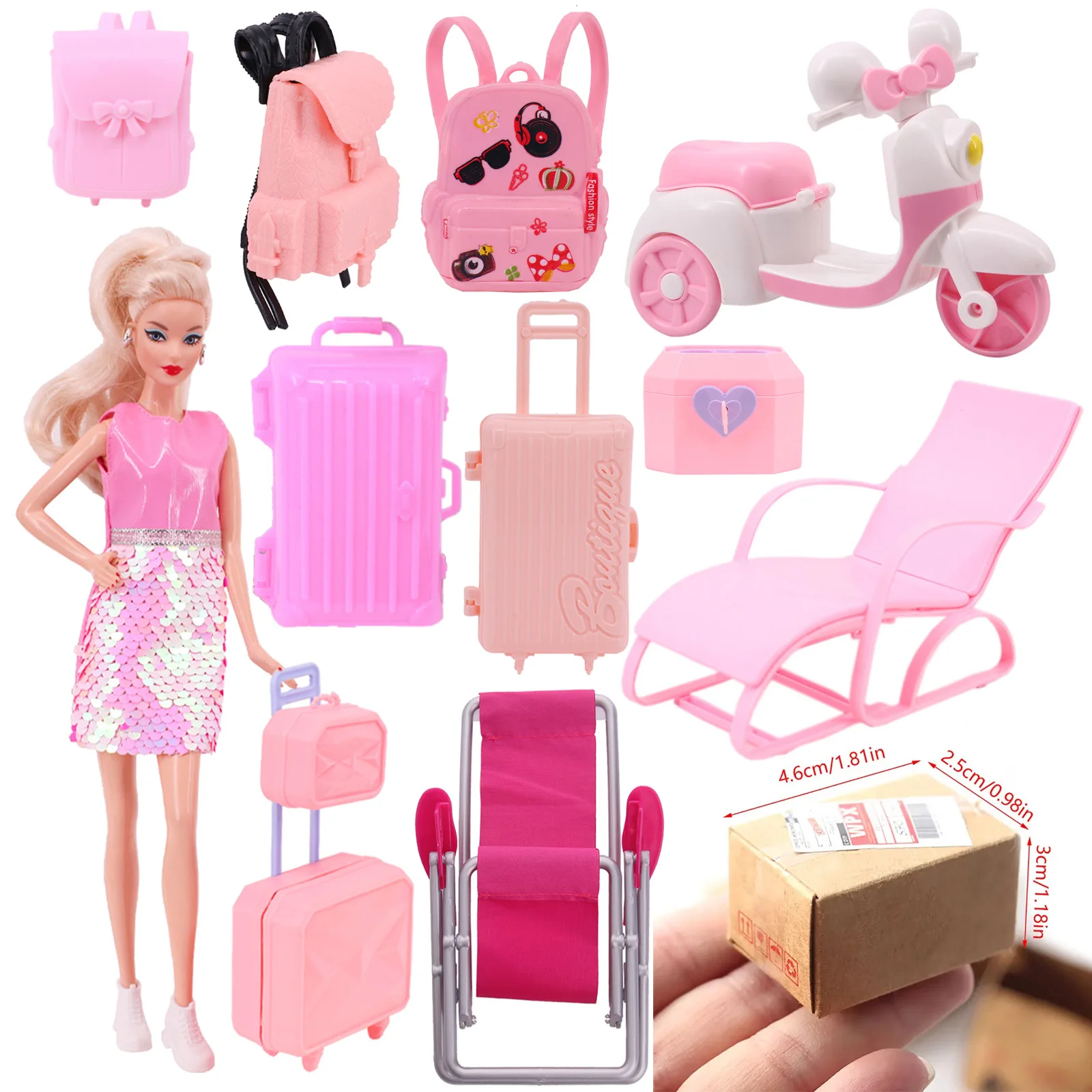 Barbiees Doll Accessories Storage Trolley Box For Shopping Outdoor Travel Storage Clothes Shoes Toy Deck Chair Stroller Tour Car