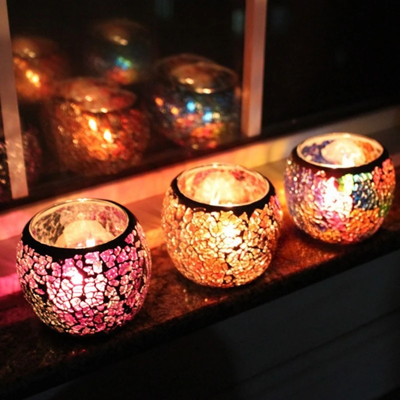 Fashionable European Style Glass Mosaic Candle Holder Wedding Prop Decoration Bar Decoration Colored Glass Candle Holder