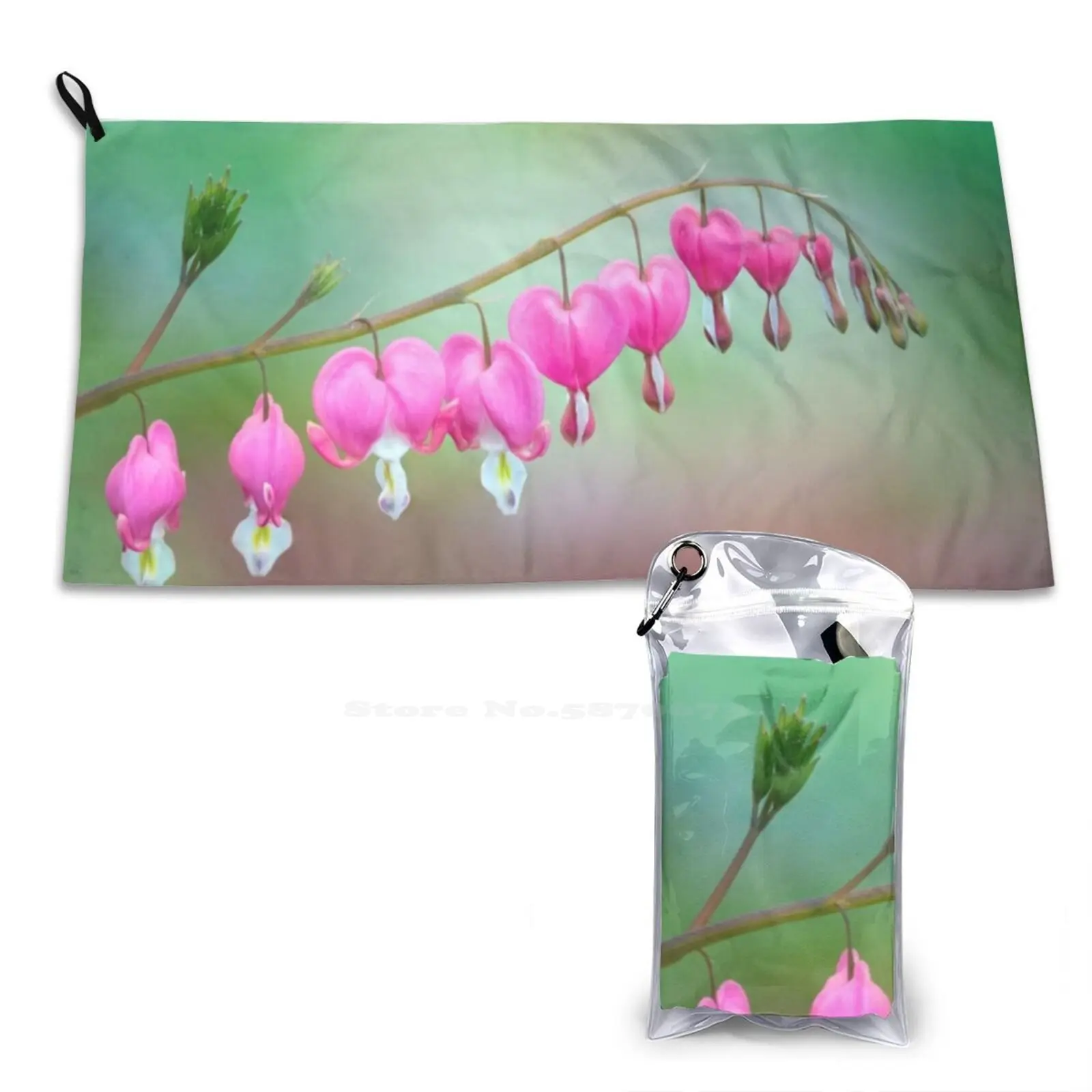 Beautiful Bleeding Hearts Washcloths Bathing Face Towel Bleeding Hearts Spring Garden Green Curves Macro Floral Art Pink