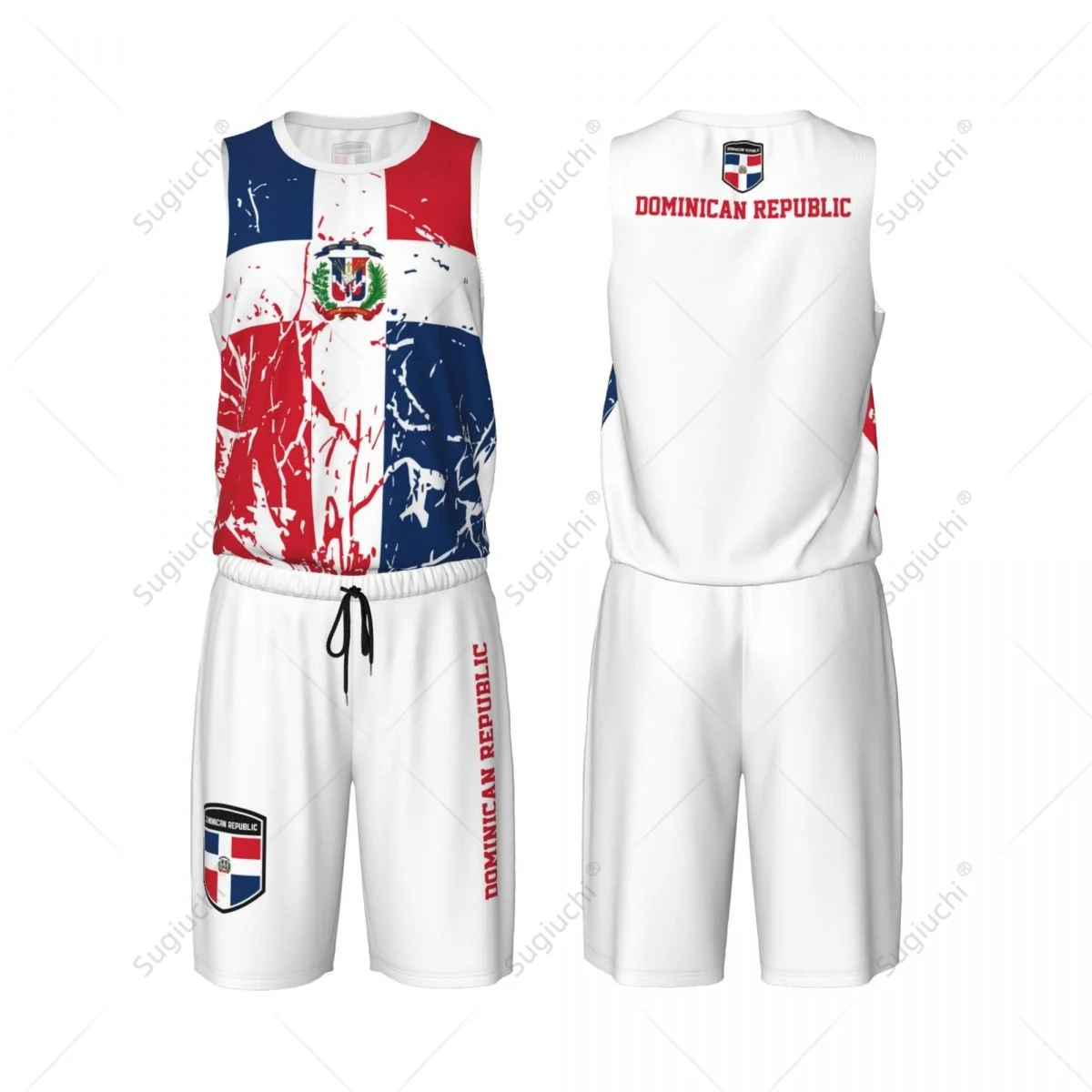 

Team-up Dominican Republic Flag Grain Men Basketball Jersey Set Shirt & Pants Sleeveless Custom Name Nunber Exclusive