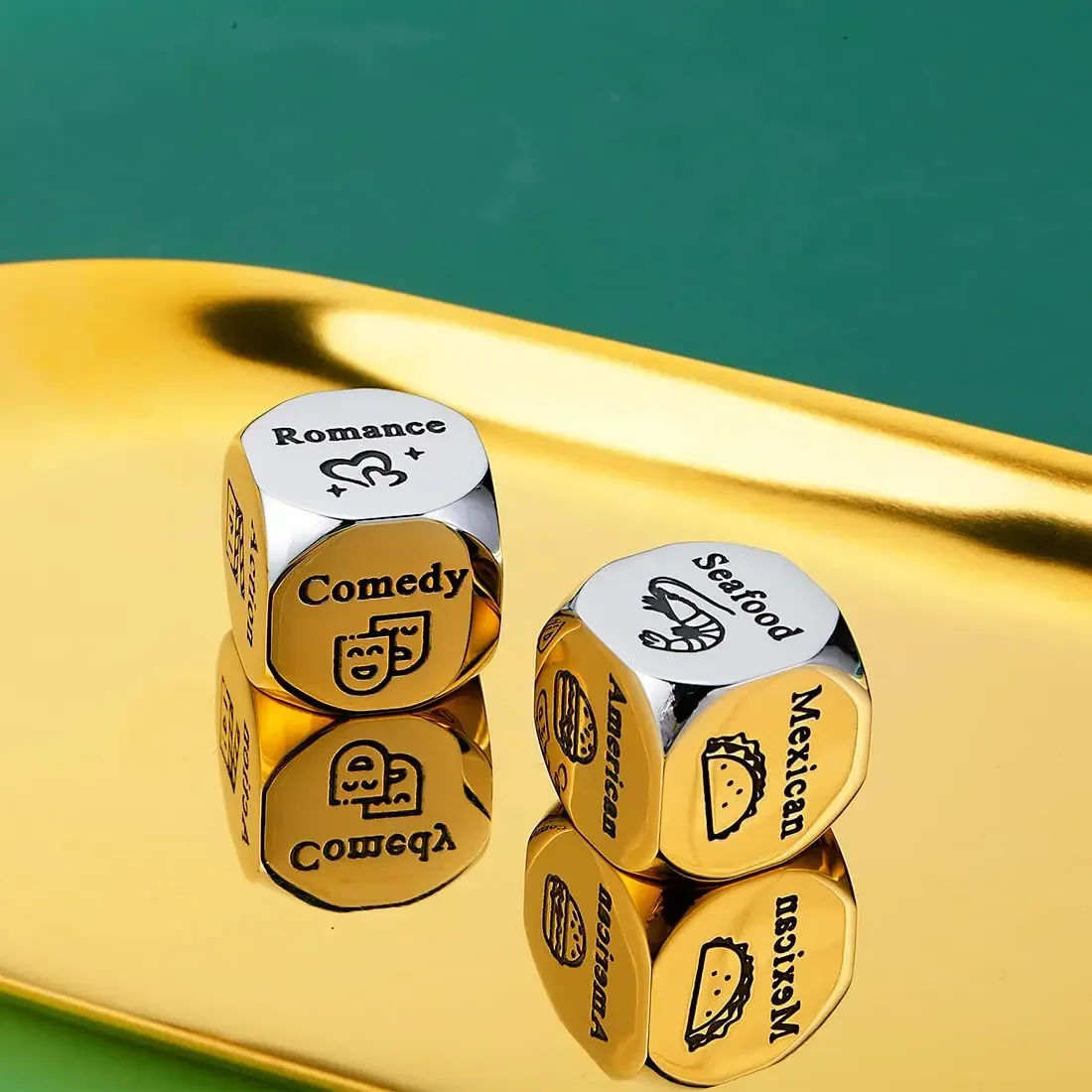 2Pcs Couple Date Night Ideas Decider Dice for Boyfriend Girlfriend Christmas 11th Anniversary Steel Gift for Him Her Funny Dices