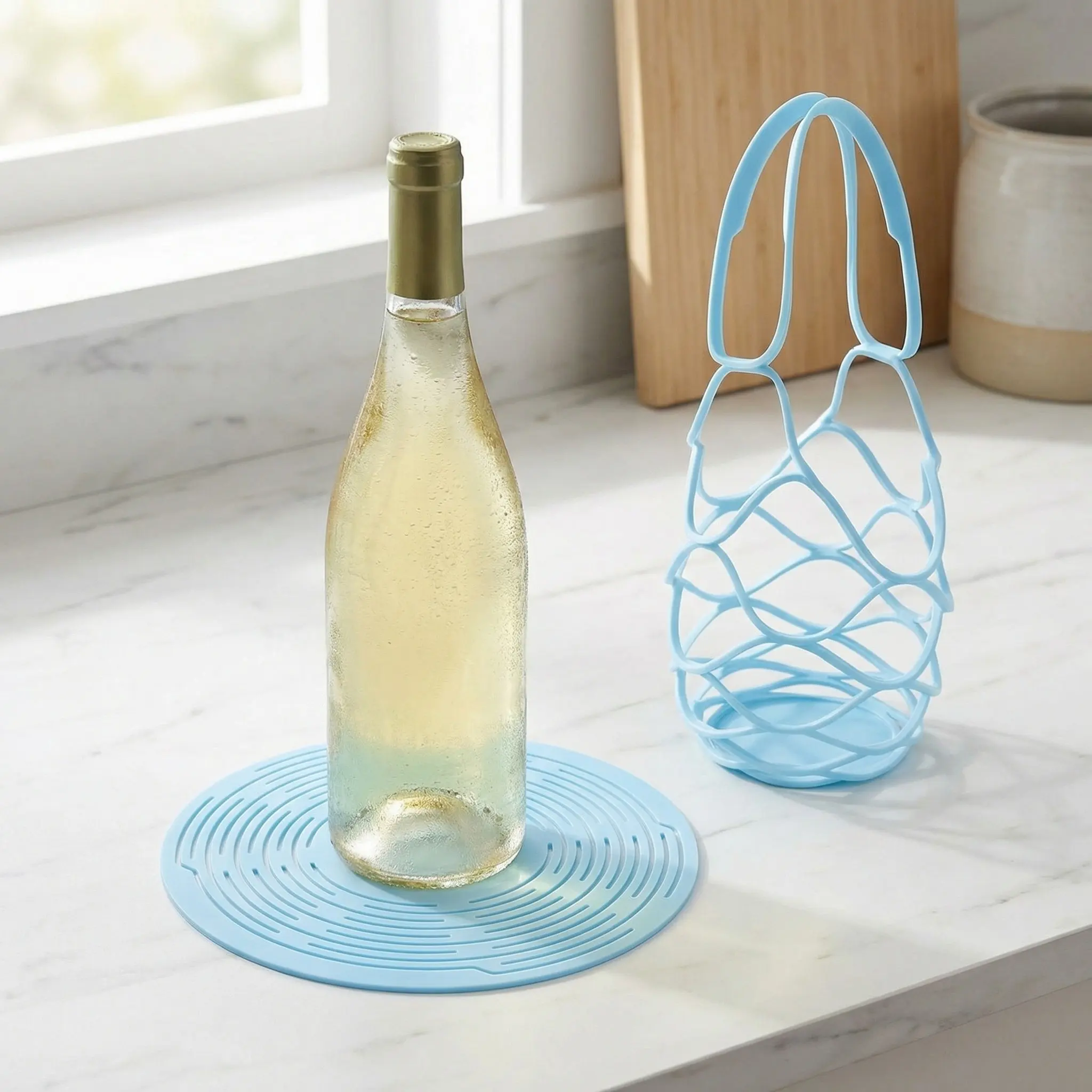 Premium Silicone Multi-Use Bottle Coaster Carrier Net for Wine Liquor Bottles Portable Handheld Bar Supply Home Hotel Club Use