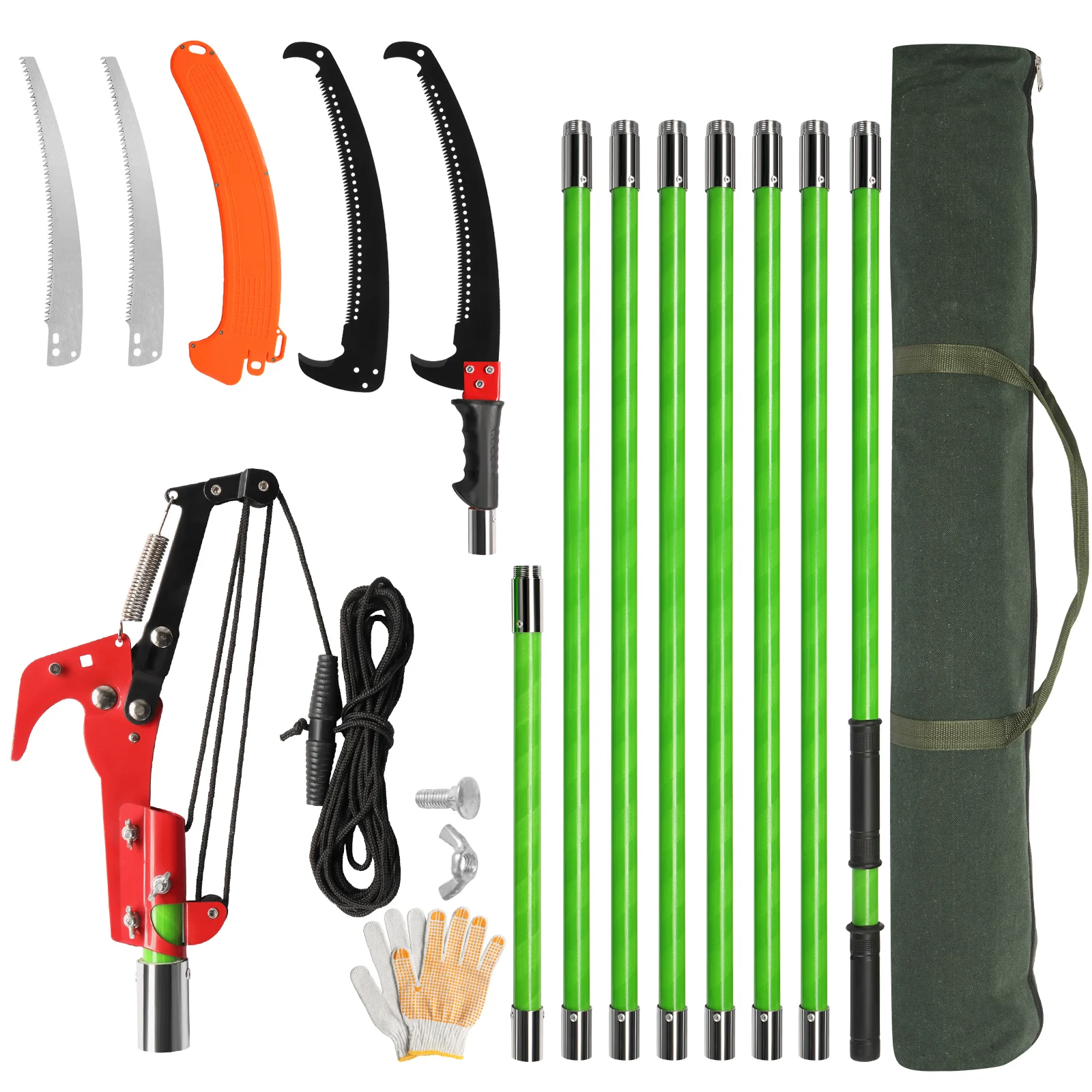 26ft Manual Pole Saw, Lightweight Tree Trimmers Long Handle Pruner Set,Sharp Steel Blade and Scissors Pole Saw for Trimming Palm