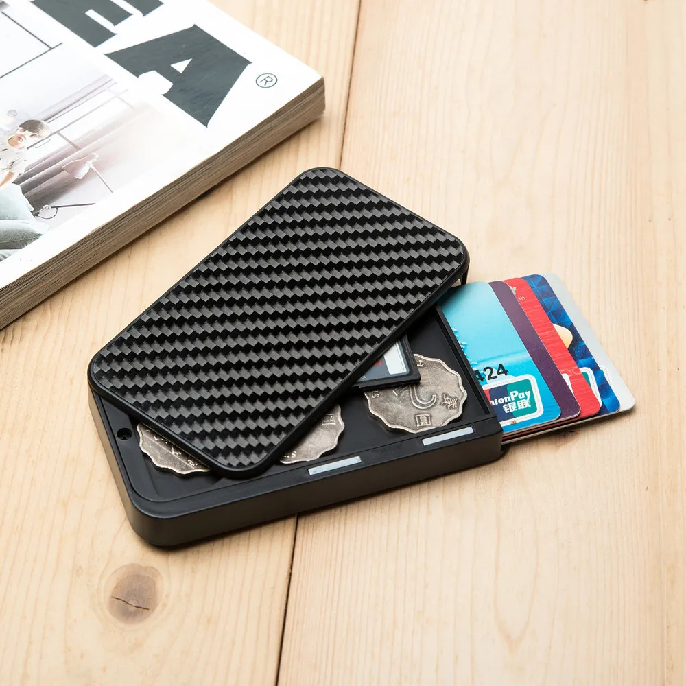 

RFID Blocking Carbon Fiber Print Auto Card Holder Minimalist Antitheft Men Wallets Credit Case Coin Box Organizer