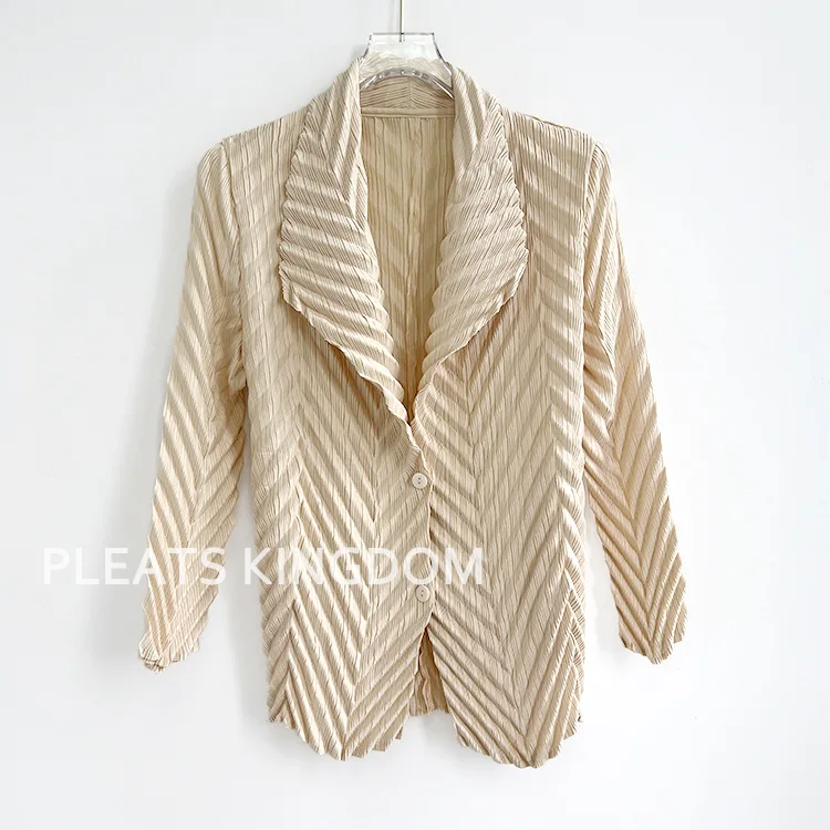 Miyake Plissierte Einfarbige Herbst-Damenjacke, Schlanke Urbane Blazer für Pendler, Herbst 2024 Neu – Detail 5