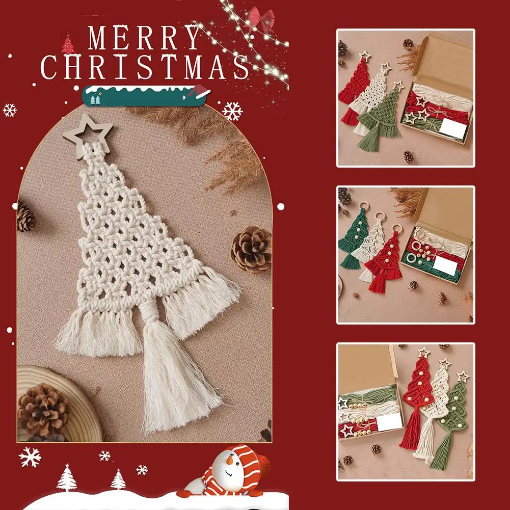 DIY Macrame Christmas Tree Tapestry Material Pack Step By Step Video Guide Beginner Hand Knit Wall Decor Xmas Festival Present