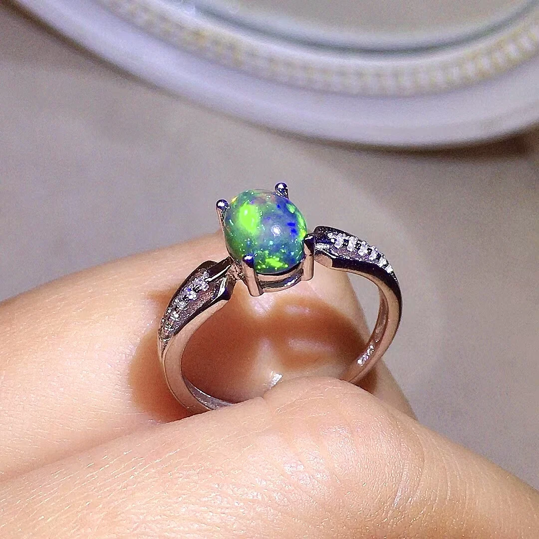 

Elegant Opal Silver Ring for Daily Wear 6mm*8mm Natural Opal Ring Fashion 925 Silver Opal Jewelry Gift for Woman