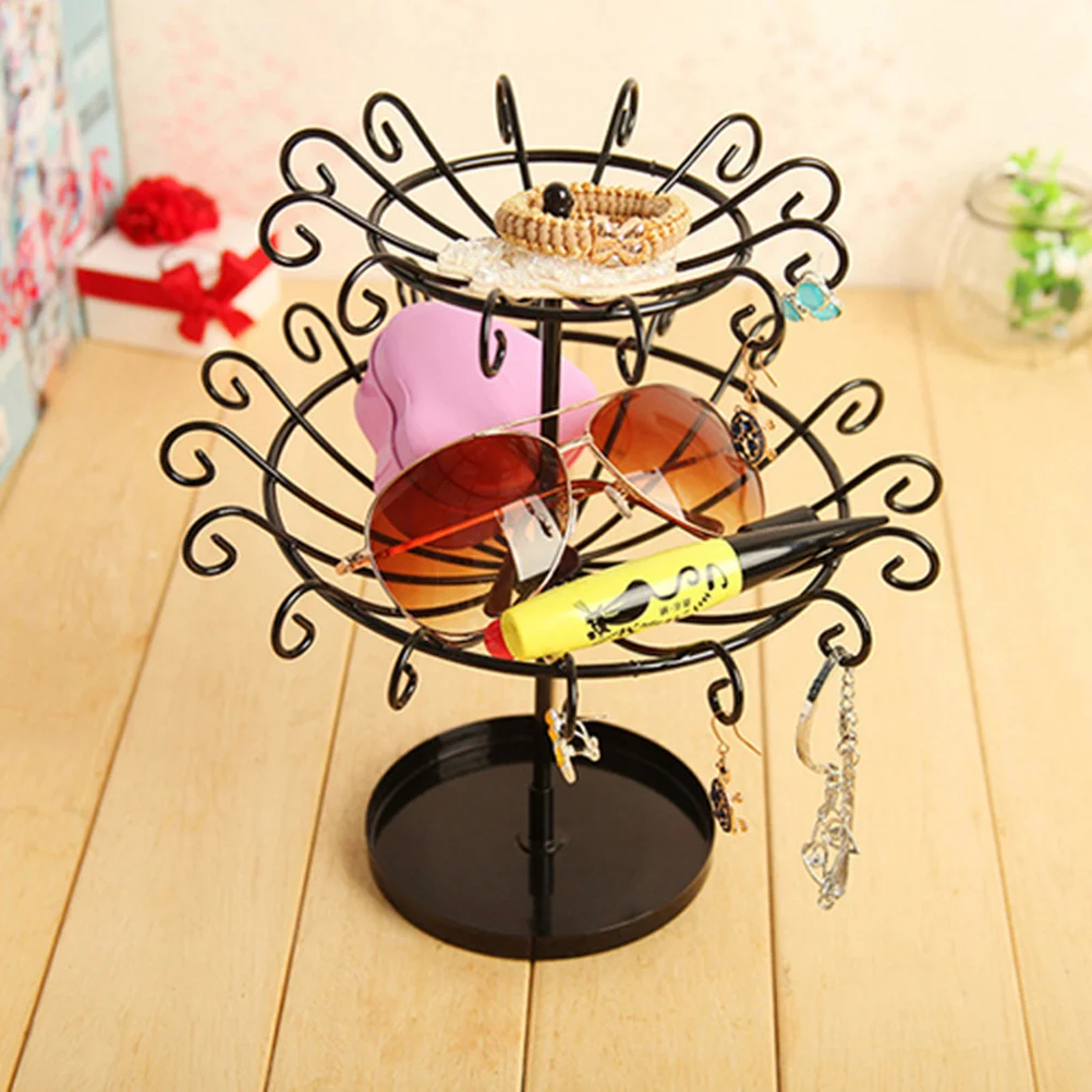 

Black 2-Tier Tree Jewelry Holder Stand Organizer Rack for Earrings Necklaces Rings Display Tower Jewelry Display