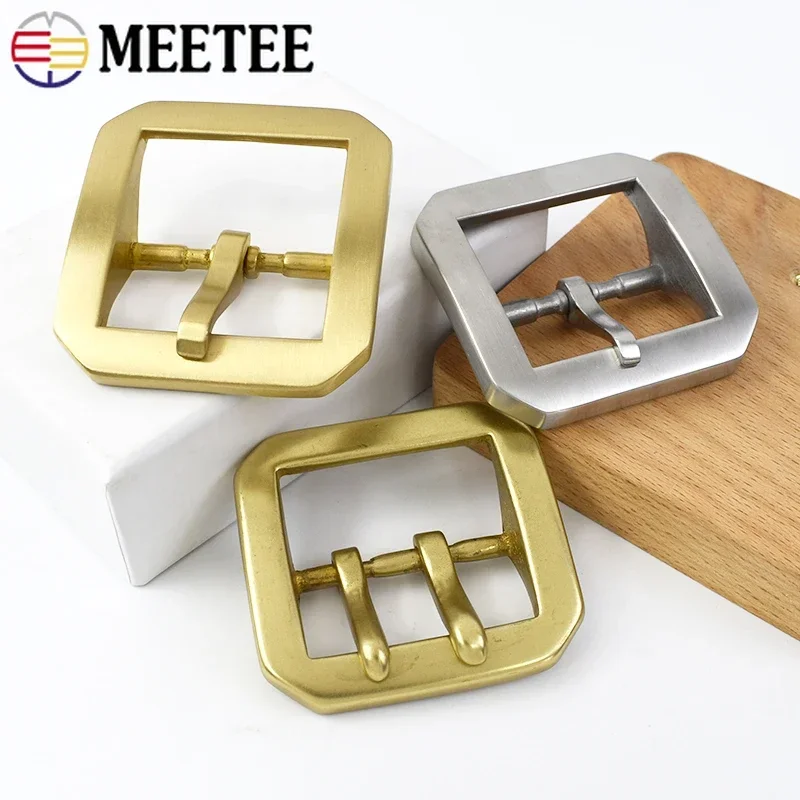 Meetee 1Pc 40mm Stainless Steel Belt Buckle Men Pin Buckles Single/Double Brass Belts Clasp Head DIY Leather Crfts Accessories