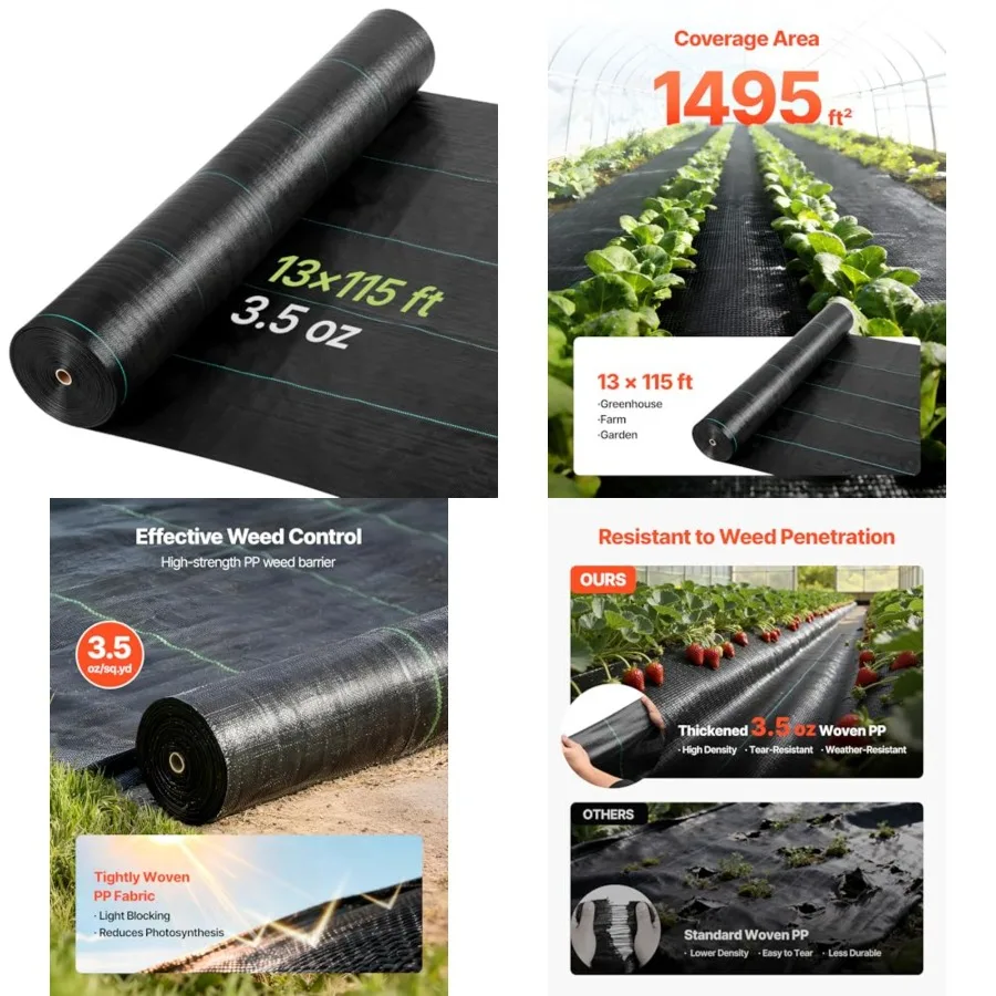 

VEVOR Weed Barrier Fabric Heavy Duty, 13x115FT 3.5oz Landscape Fabric, Woven Weed Blocker Fabrics, Garden Fabrics Weeds Barrier