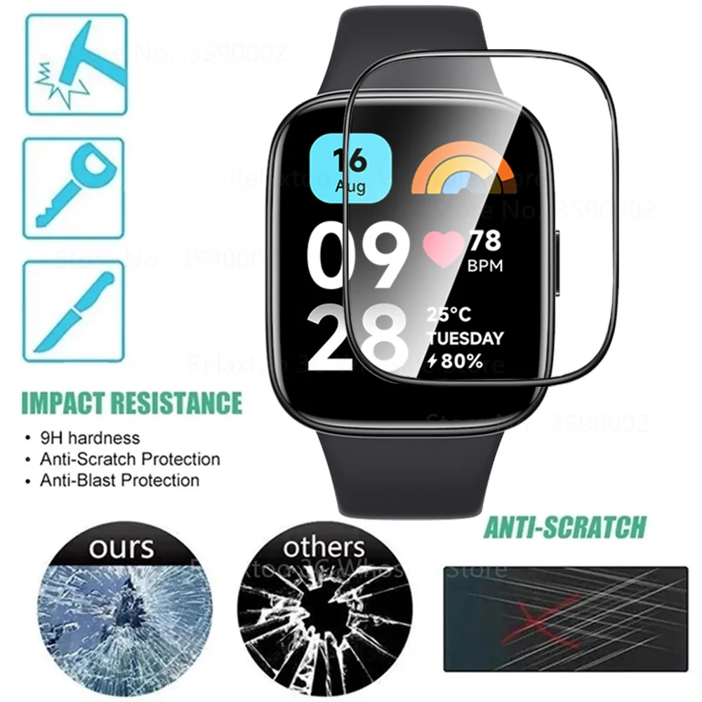Protector de pantalla activo para Xiaomi Redmi Watch 3, cristal Protector para Redmi Watch 3 Active, accesorios de película de cubierta completa de 1,83 ", 3 uds.