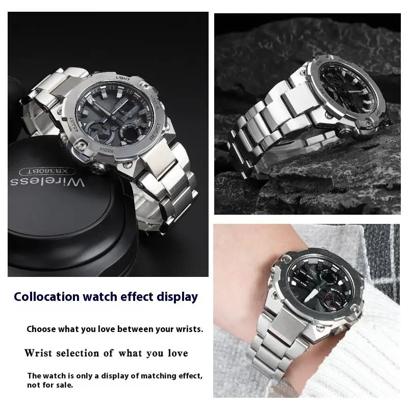 ADH untuk Casio Steel Heart 4th GST-B400 Tali Jam Tangan Baja Tahan Karat Padat B400 Gelang Logam Tahan Air Sabuk Rilis Cepat Pria