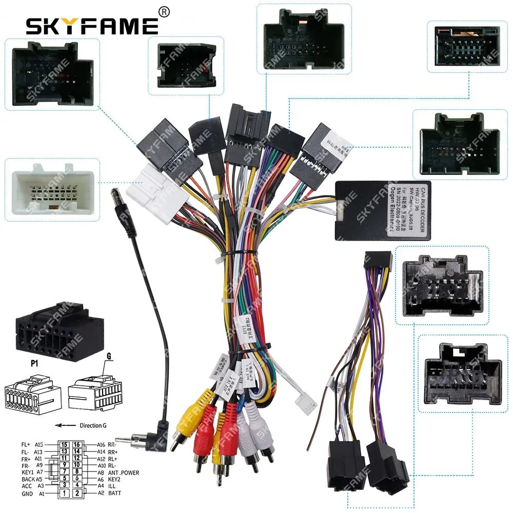 SKYFAME-Adaptador de Cablagem de Carro, Canbus Box, Decodificador, Rádio Android, Cabo de Alimentação para Chevrolet Captiva, 16Pin