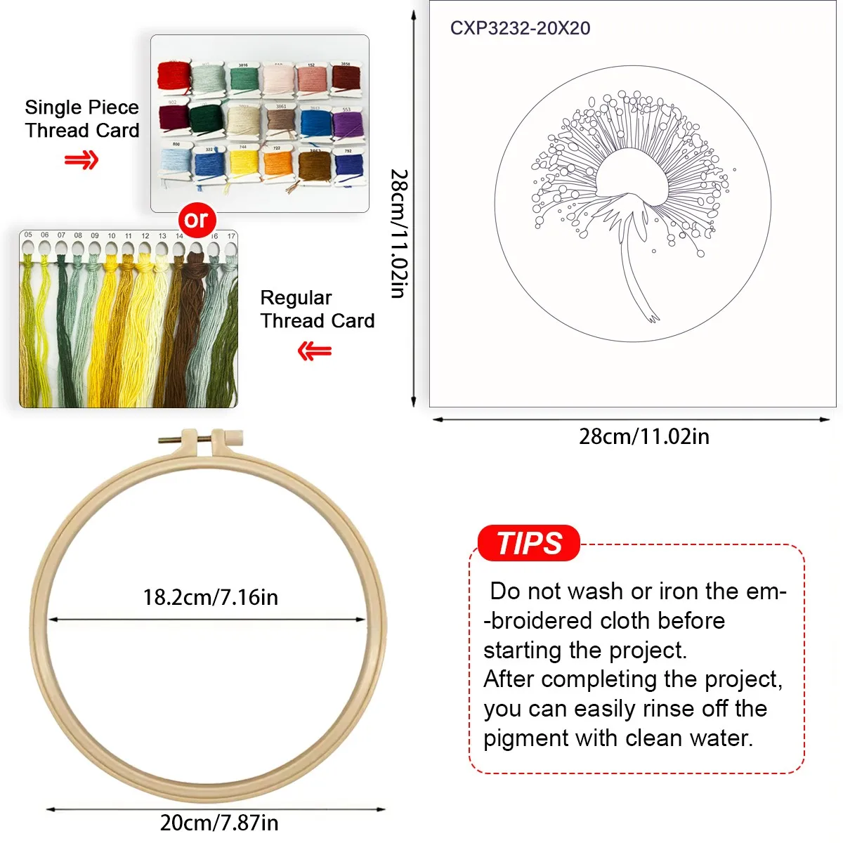 1 Stück 20X20CM/15X15CM 7,87/6,3 Zoll Löwenzahn-Stickerei-Starter-Kit DIY-Kit DIY-Stickerei-Set Handarbeiten Heimdekoration Nähkunst – Detail 5