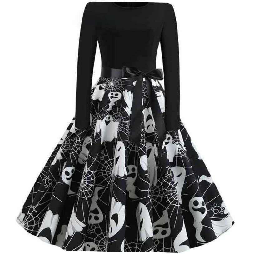 طباعة الهالوين خياطة طويلة Sve Big Dr Ciwalk Sle العلامة التجارية الأخرى الشتاء Faion المرأة الدكتور المحملة الربع Sve