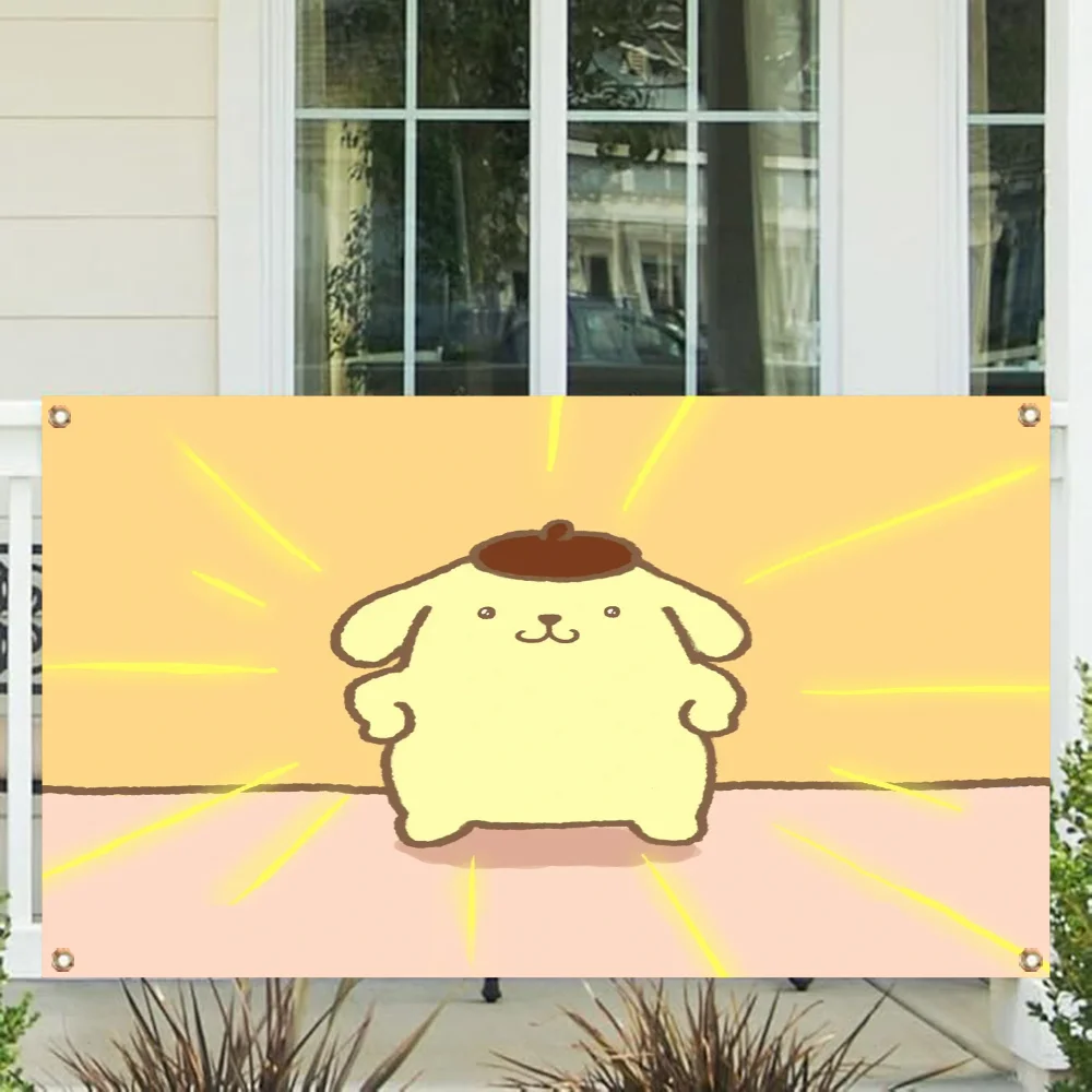 Four Hole Single Sided Flag Polyester Outdoor Decor Room Aesthetic Garage Decoration Sanrio PomPomPurin Funny Flags and Banners