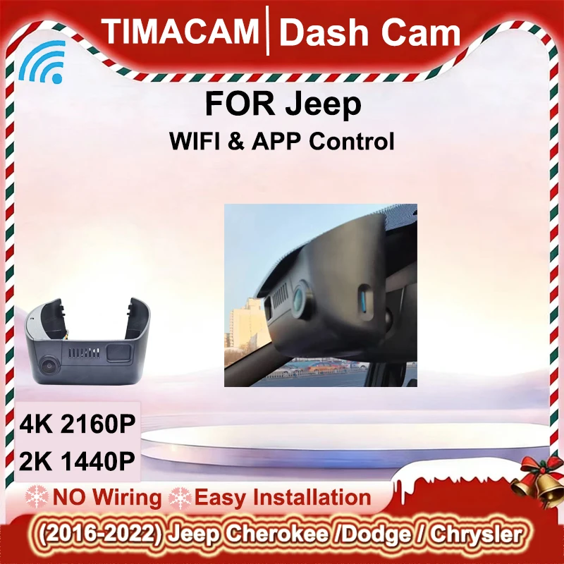 

Видеорегистратор для Jeep Cherokee, Dodge, Chrysler 2013-2021, с передней и задней камерами, 2K 4K 2160P, Wi-Fi, Plug and Play