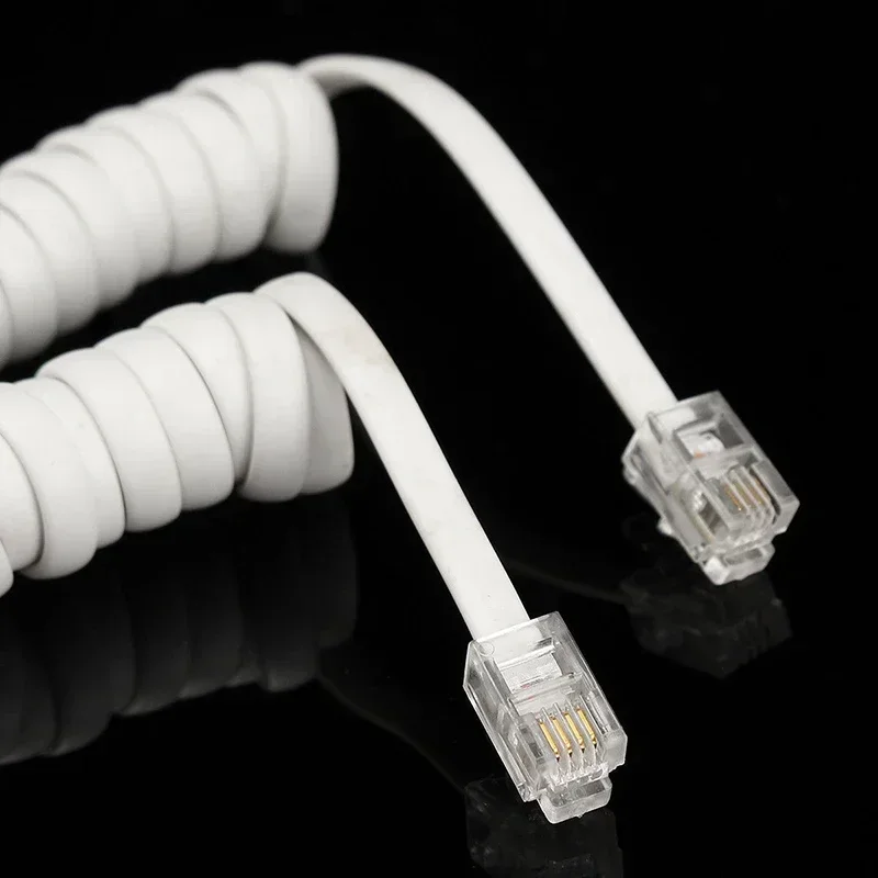 สายโทรศัพท์แบบขดม้วนยาว2เมตรสายต่อ RJ10โทรศัพท์สายสปริงแบบสปริงม้วนสายโทรศัพท์มือถือแบบโมดูลาร์
