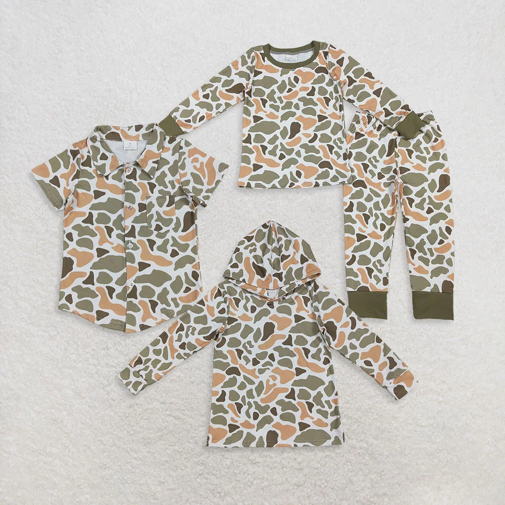 

New Arrival Baby Boys Hoodies Matching Orange and Green Camouflage Long Sleeve Set Hoodie Jacket