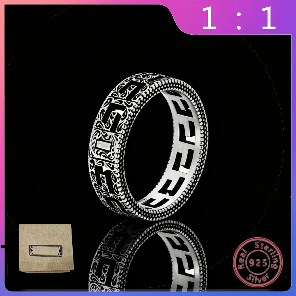 

Серебряное кольцо S925 пробы: высококачественное, модное, ретро, с гравировкой, универсальное, с буквенным дизайном