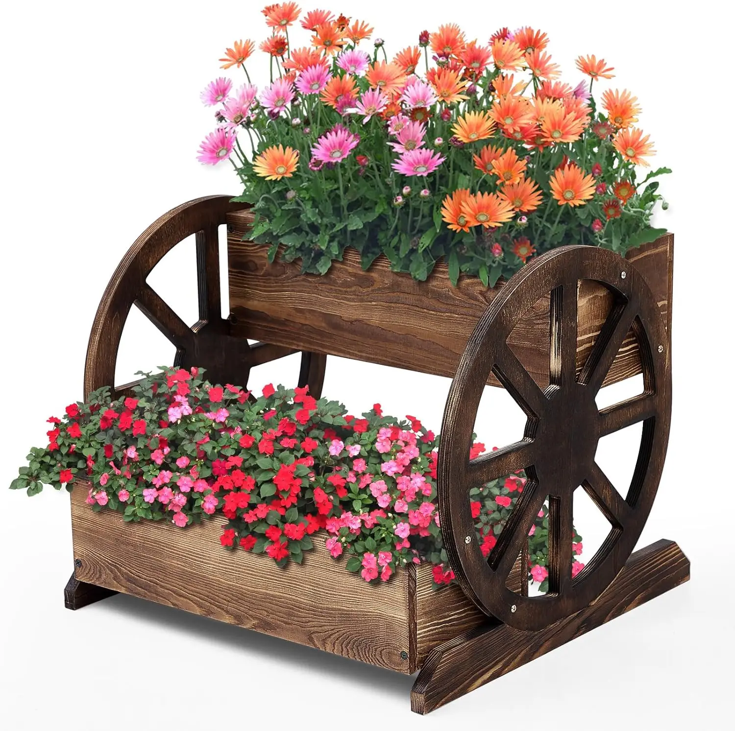 

Wooden Wagon Planter Box Decorative Wooden Cart Flower Pot Wagon Wooden Planter Rustic Garden Wagon Decor with Wheels