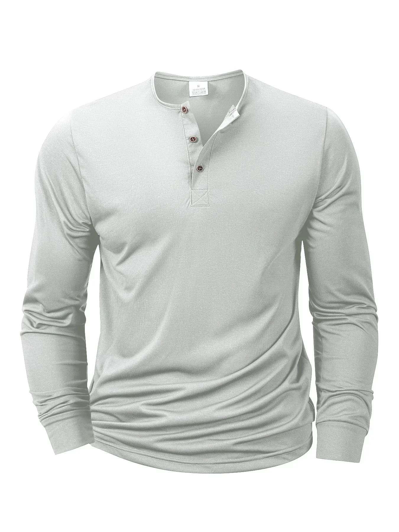 Men Long Sleeved T-shirt Slim Fit Bottoming Shirt Fitness Tops Tees Button Henley Neck Casual Cozy Tshirt image 5