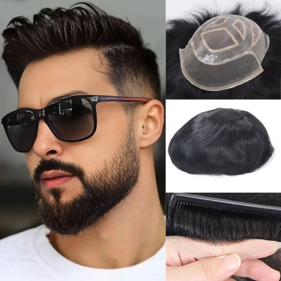 

Versalite Men Toupee Human Hair Fine Mono PU Lace Front Breathable Men's Wig Capillary Prosthesis Replacement Natural Hairline