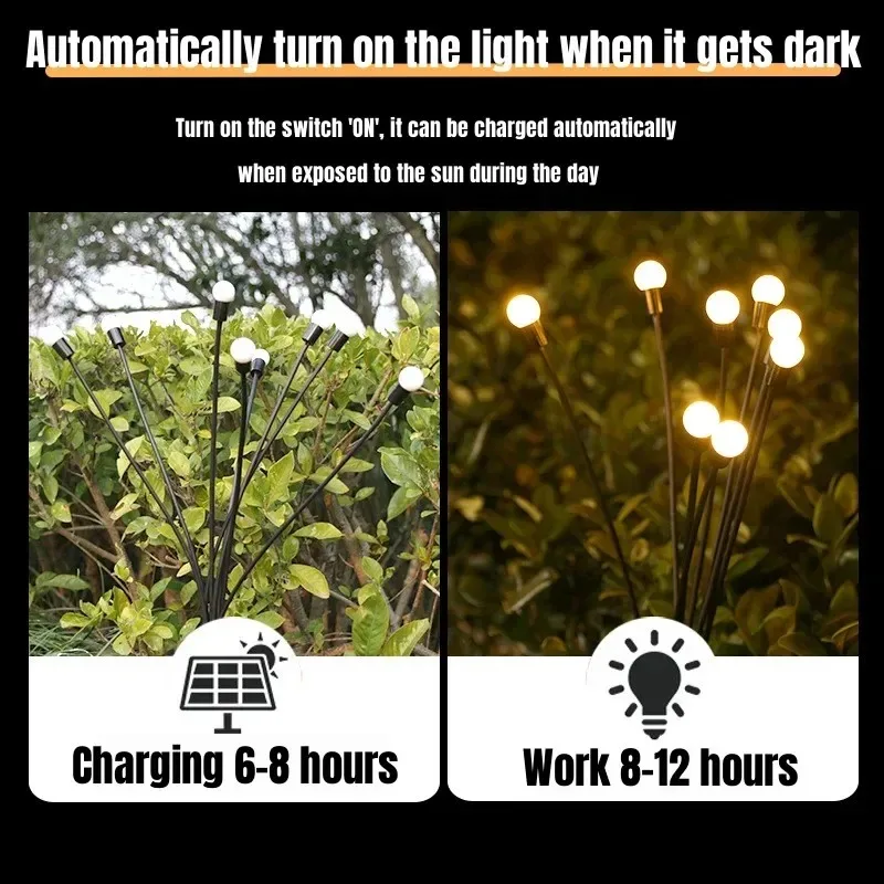 10 LED Solar Powered Garden Lights Firefly Lights Outdoor Waterproof Vibrant Swaying Lights for Patio Pathway Decoration