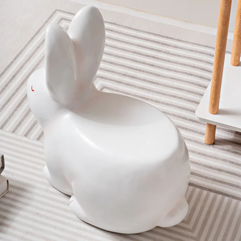 Resin Non-slip Low Children's Small Stool Fullove Cartoon Cute Rabbit Shoe Changing Stool Modern Simple Cream Style Synthetic