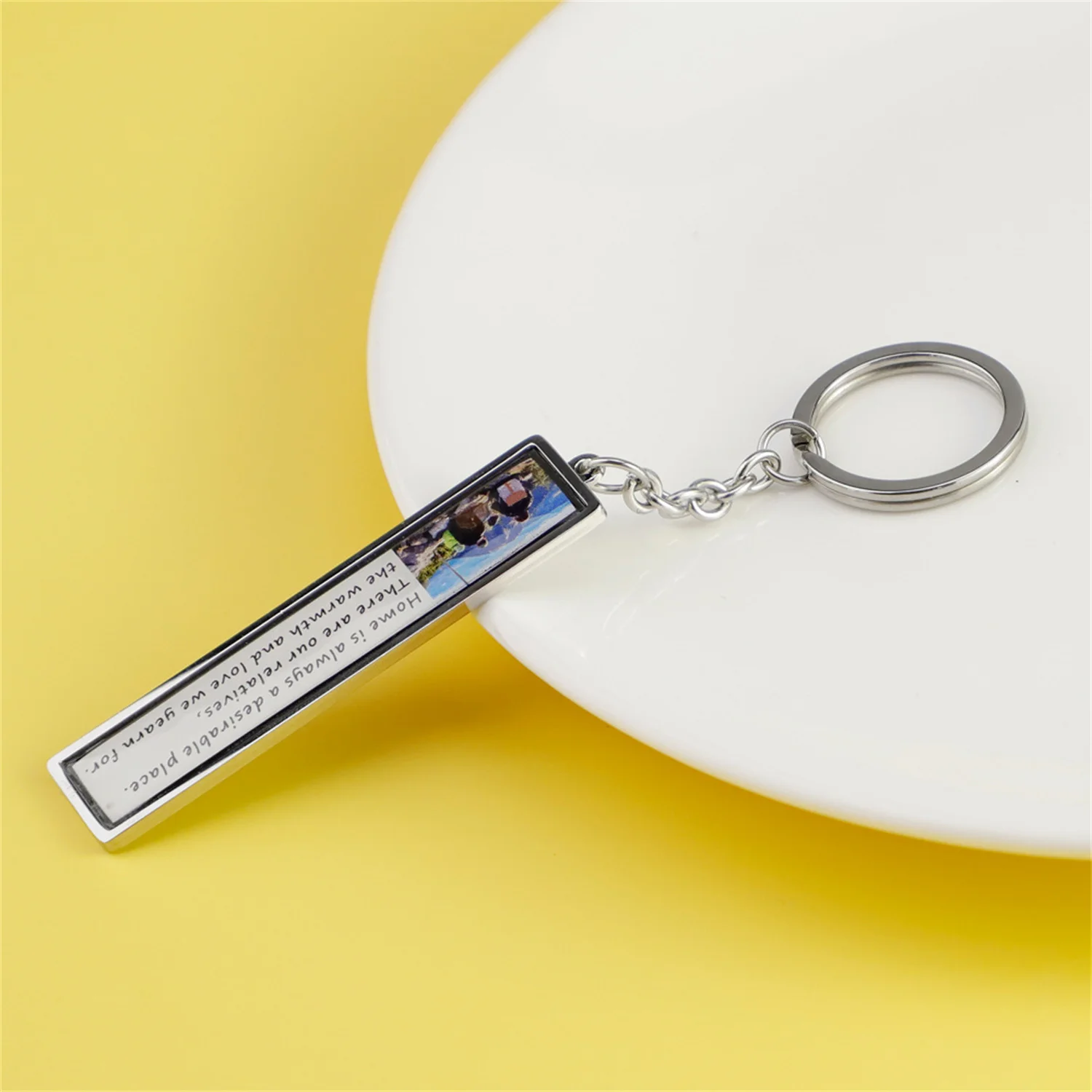 Custom Rectangular Personalized Photo Frame Keychain Creative Stainless Steel Jewelry Color Pictur Pendant Gift For Family