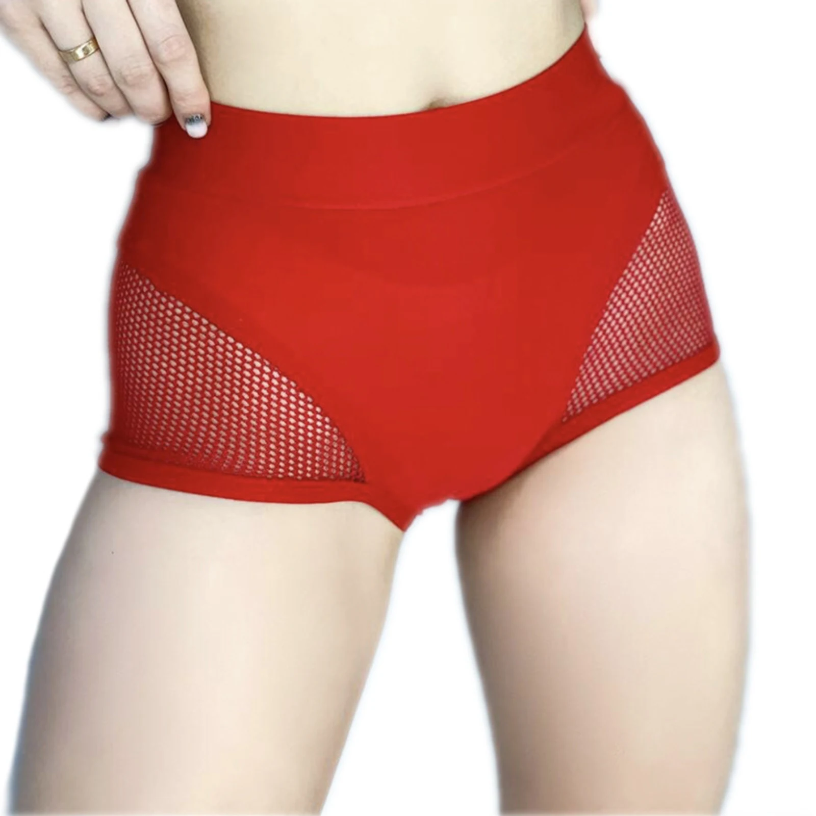 Womens Hollow Out Fishnet Booty Shorts Mid Waist Elastic Waistband Hot Pants for Sports Fitness Workout Yoga Pole Dancing