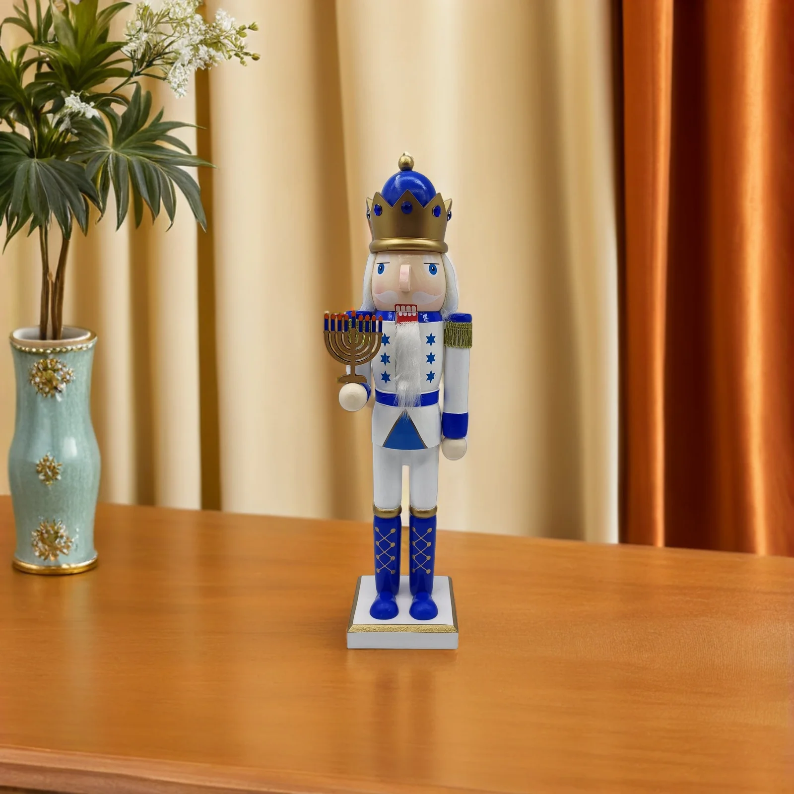 

Hanukkah Nutcracker Soldier Figure 38 Cm Blue White Wooden Traditional Nutcracker Christmas Shelf and Table Decor