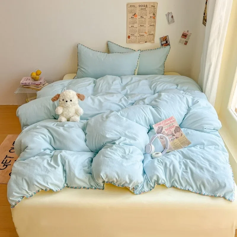 Class A 2025 bed new cream wind solid color bed sheet four-piece set student quilt cover four-piece set household