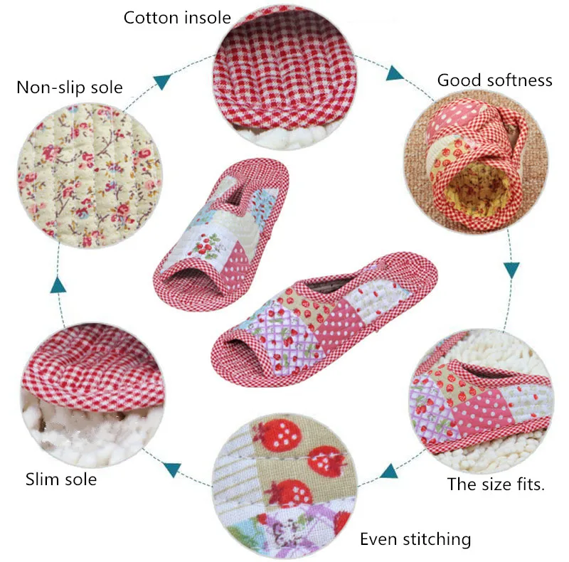 Floral Print Women\'s Soft Sole Slippers Mute Non-Slip Cotton Shoes For Women Large Floor House Indoor Flat Sandals