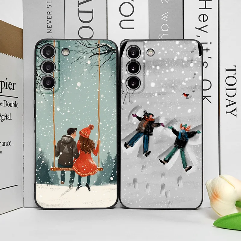 الكرتون الشتاء الثلوج مشهد زوجين قضية الهاتف لجوجل بكسل 10 9A 8 A 7A 6 A 7 PRO 8 9 Pro XL 4G 5G للصدمات لينة غطاء Y2K