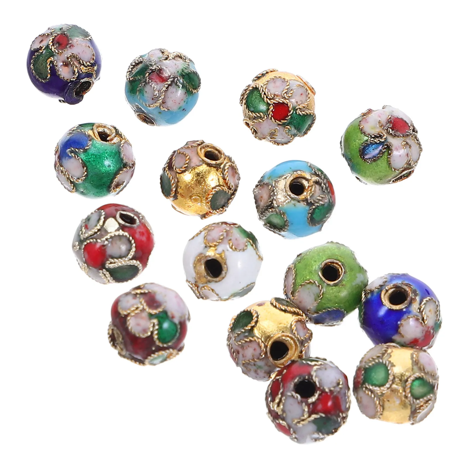 Assorted Enamel Beads for Jewelry Making Handcrafted Cloisonne Flower Charms Multicolor Bicone Spacer Beads Vibrant Alloy DIY