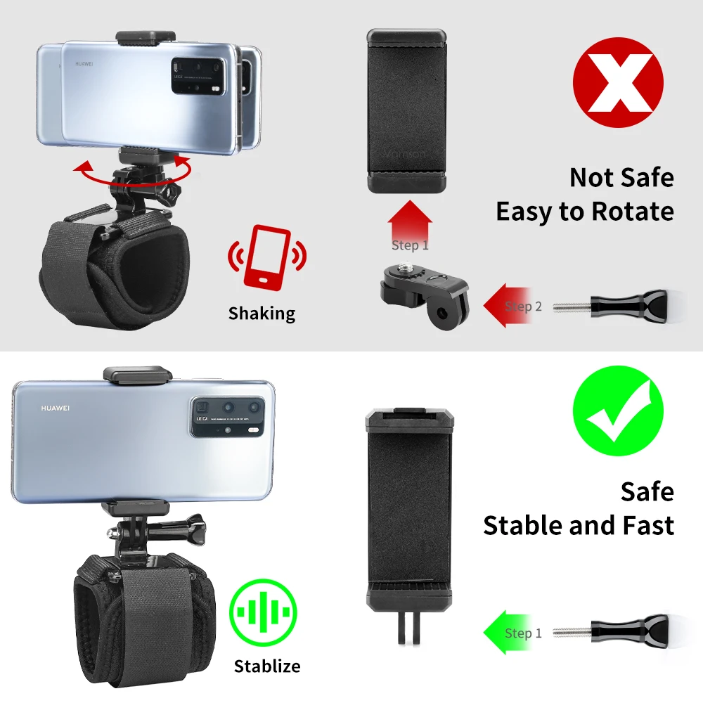 HONGDAK Điều Chỉnh Cổ Tay Cho GoPro Hero 10 9 8 7 6 5 4 Yi 4K DJI Cầm Tay gắn Với Kẹp Điện Thoại Camera Hành Động Phụ Kiện