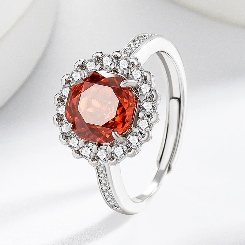 Classic Best-Selling Colored Gemstone Rose-Cut Princess Square-Shaped Ring. Ultra-Shiny Pappalacha High-Carat Diamond Women's Je