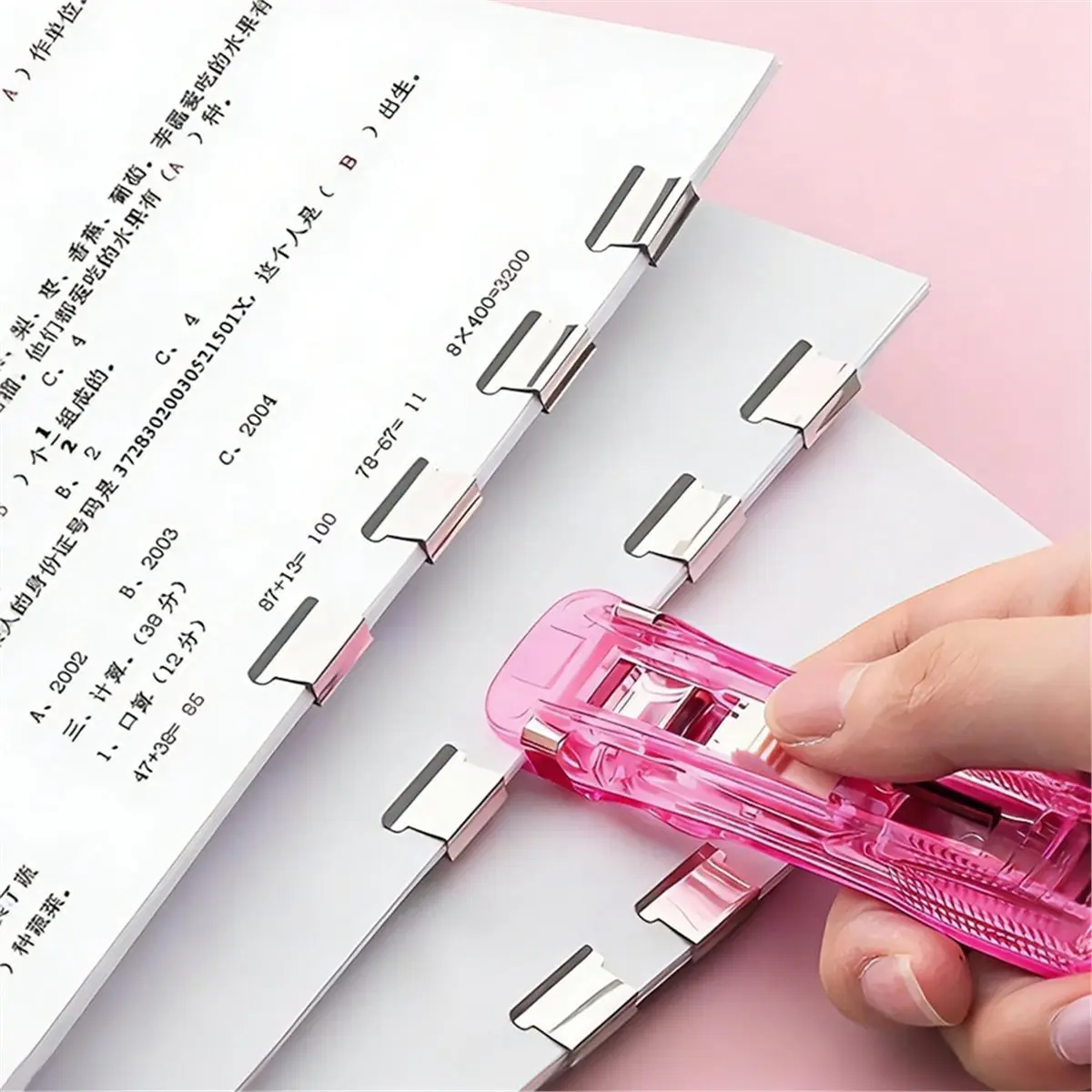 Portable Binder Clip Stapler,100 Reusable Clips,Handheld Paper Clam Clip Dispenser for Desktop Document Home School Desk