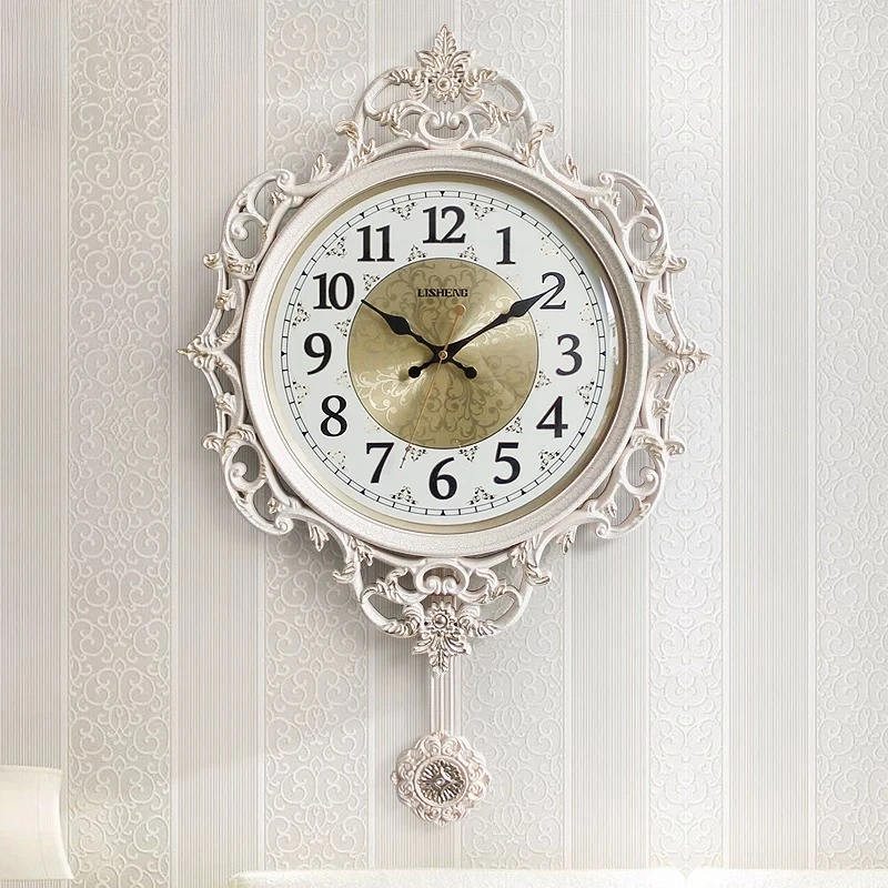

European Living Room Swing Wall Clock Retro Restaurant Clocks Creativity Bedroom Mute Watch Kitchen Quartz Clock Room Decoration