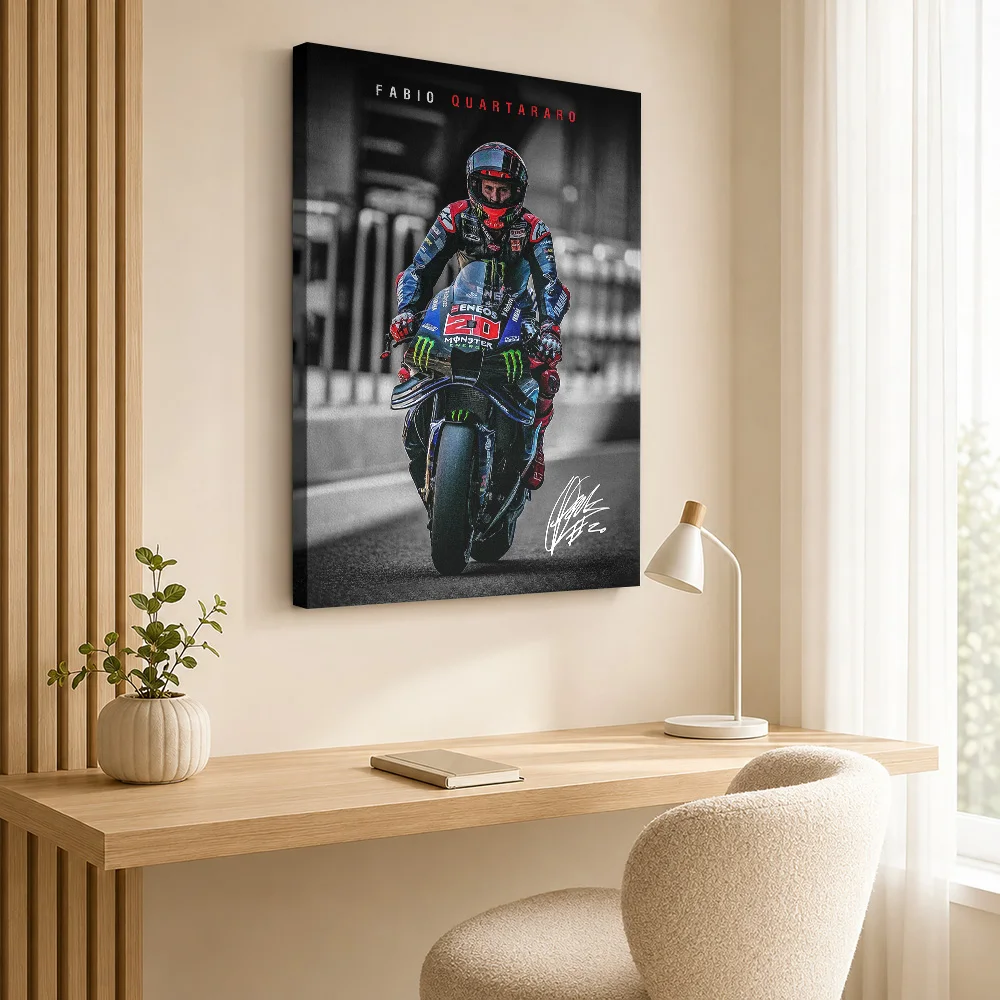 Fabio Quartararo Motorcycle Canvas Print Poster Bold Athletic Design Wall Art With Personalized Photo For Garage Ideal Fan Gift