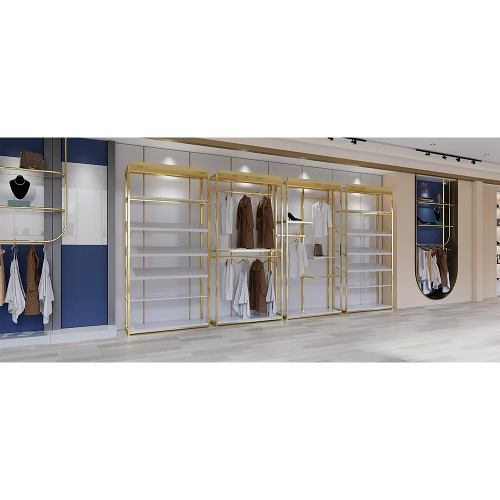 

Modern Design Display Racks Fixtures Customized logo Retail Clothing Rack Heavy Duty Commercial Grade Garment Clothing Rack