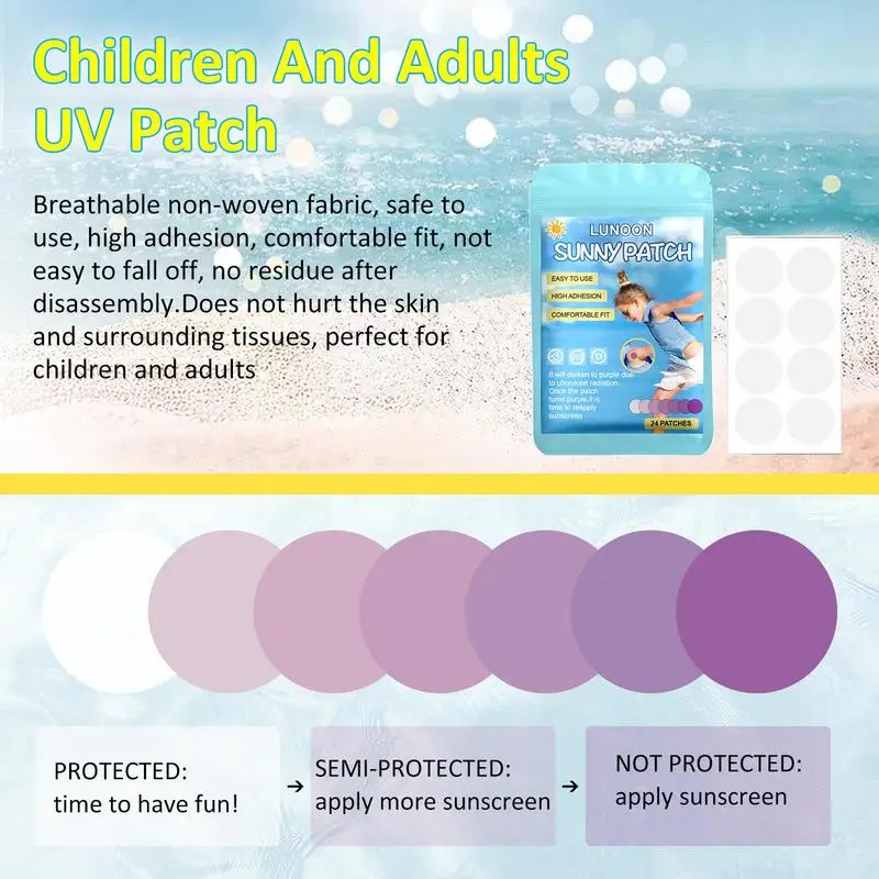 

UV Detection Stickers Color Changing Sunscreen Reminder Stickers Beach Must-Have Transparent Sunblock Patch For Kids Adults