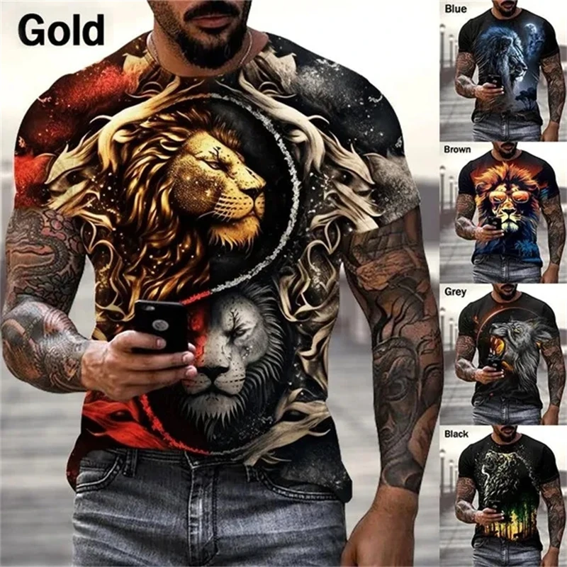 

New Men's Hip Hop Funny 3D Lion Print T-Shirt Short Sleeve Top Casual Fashion Streetwear Baggy Popular Trendy Unisex Tshirts